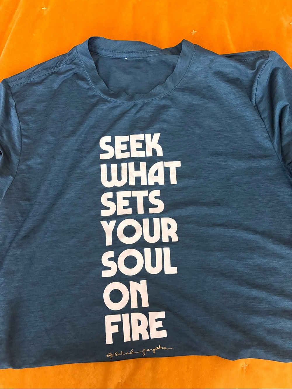 Spiritual Gangster Navy Blue Graphic Tee with White Vertical Text
